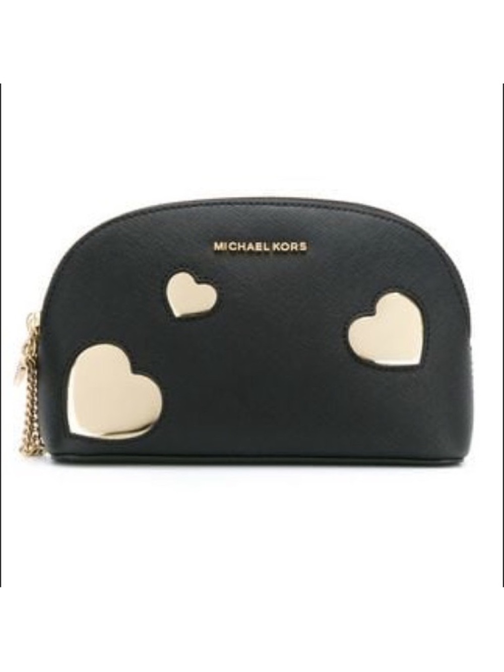 Michael Kors Black Cosmetic Pouch with Gold Heart Accents